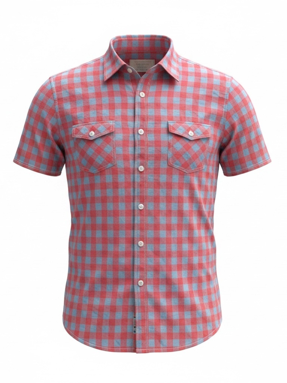 pd&c Men’s L Red/Blue Check Stretch Pockets Woven Short Sleeve Slim Button-Up